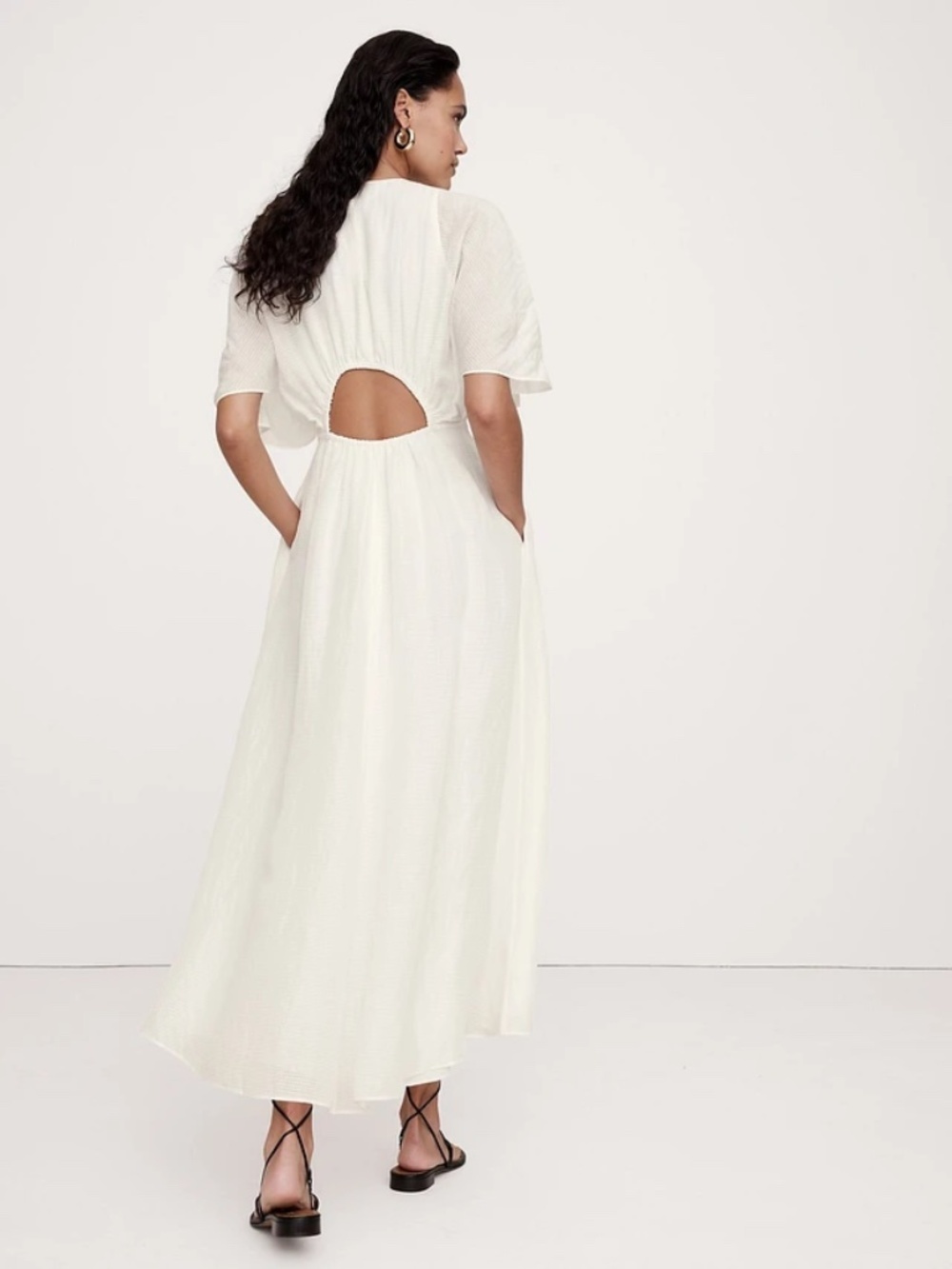 Banana Republic White Linen-Silk Cut-Out Maxi Dress Sz XL - Picture 2 of 9